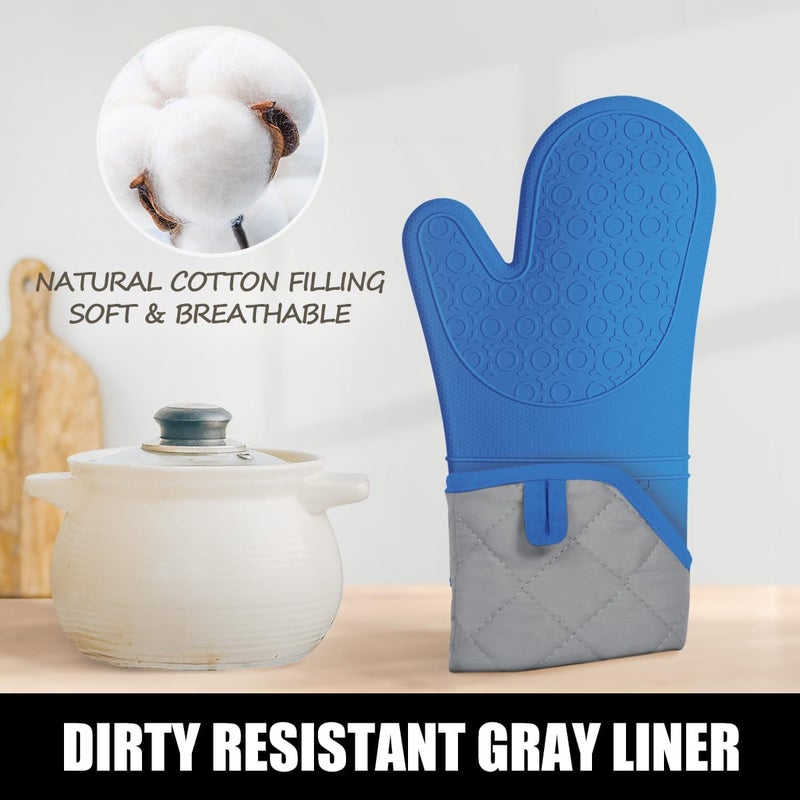 Rorecay Extra Long Oven Mitts and Pot Holders Sets: Heat Resistant Silicone Oven Mittens with Mini Oven Gloves and Hot Pads Potholders for Kitchen Baking Cooking, Quilted Liner, Pack of 6 (RoyalBlue) - Image 5