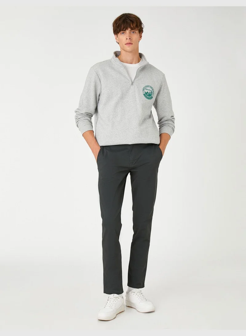 KOTON Basic Chino Trousers Buttoned Pocket Detail