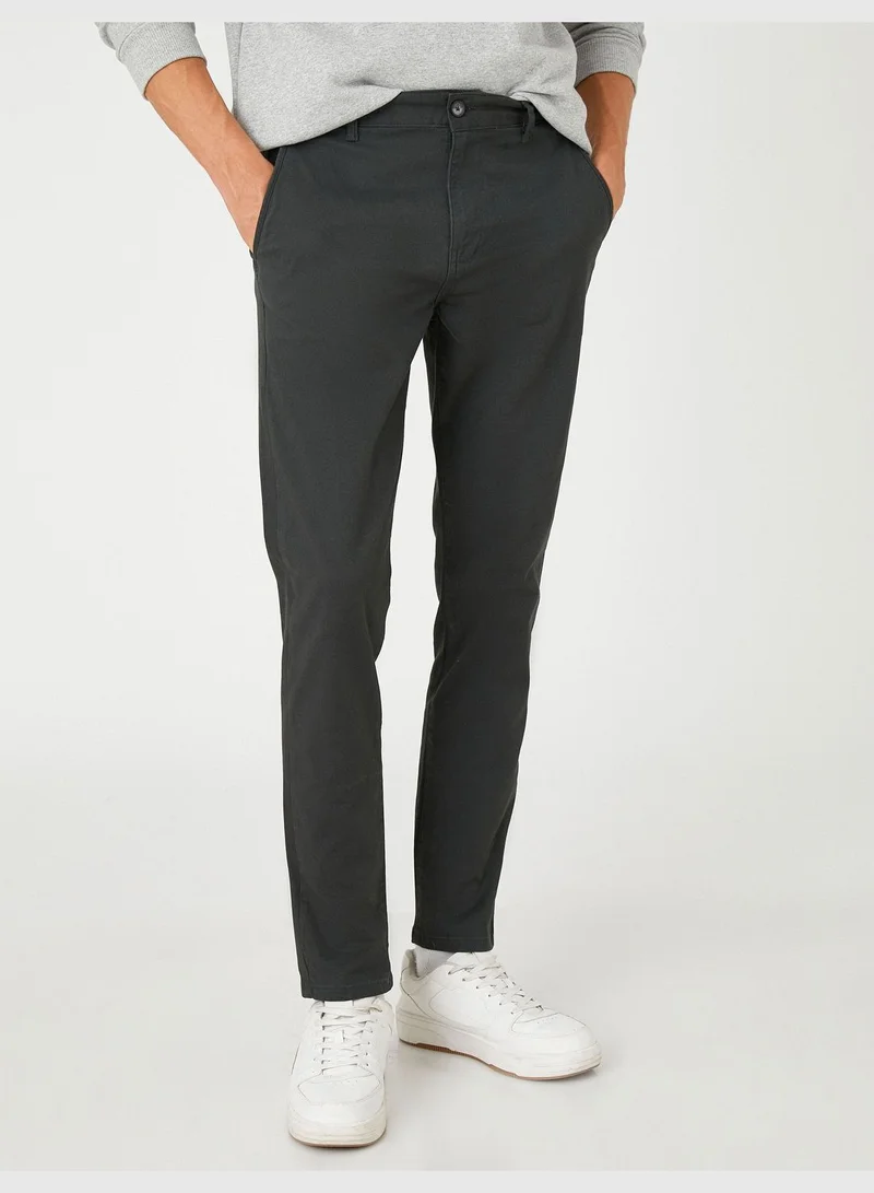 KOTON Basic Chino Trousers Buttoned Pocket Detail