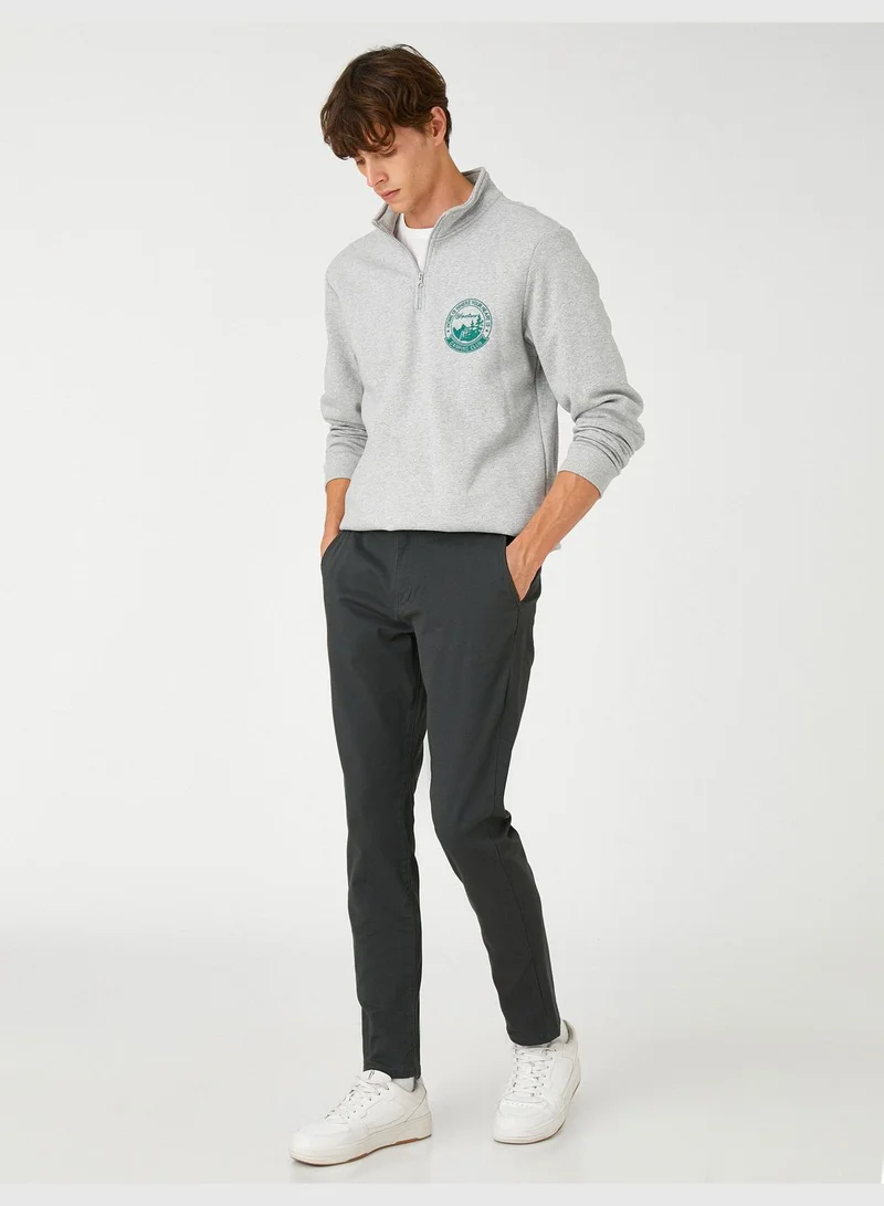 KOTON Basic Chino Trousers Buttoned Pocket Detail