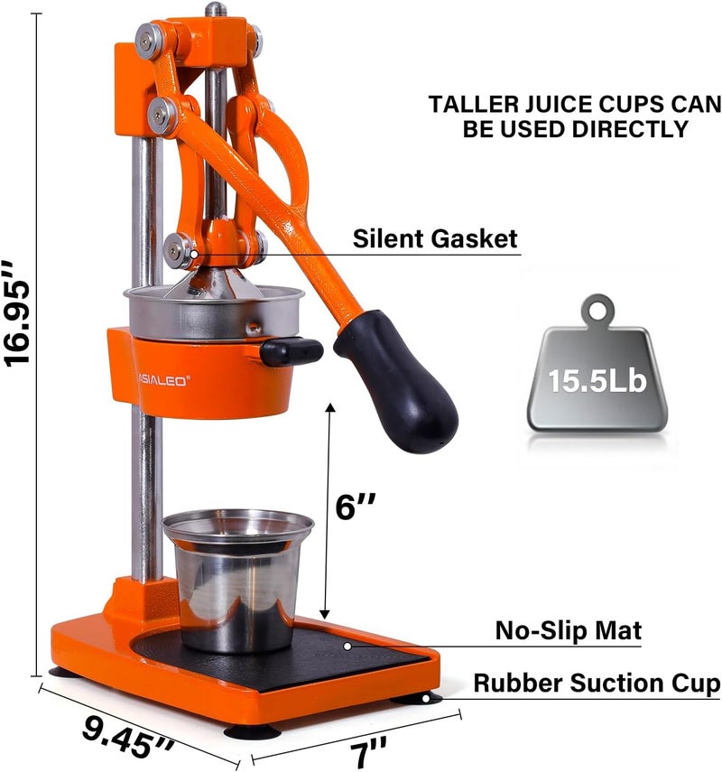 ASIALEO Manual Citrus Juicer|Commercial Hand Press| Heavy Duty Countertop Squeezer for Fresh Orange Lemon Juice|Easy to Use & Clean (orange) - Image 2