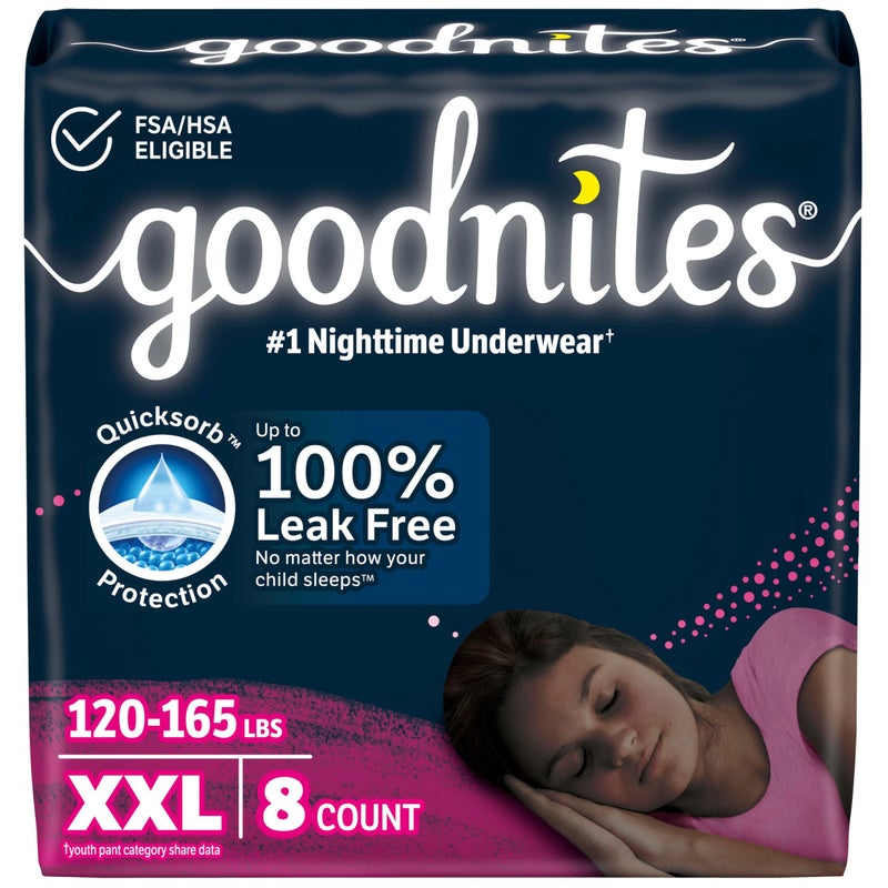 Goodnites Girls Nighttime Underwear Size XXL 120165 lbs 8 Ct Packaging May Vary