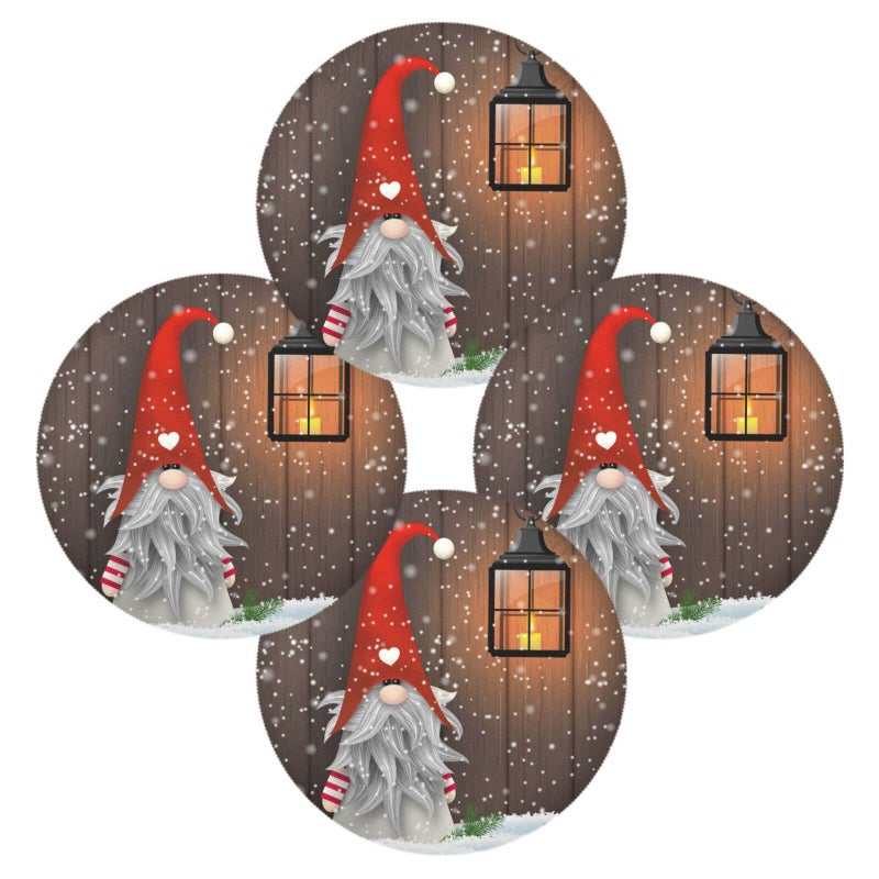 Qilmy Qilmy Christmas Gnome Snowflake Round Placemats Non-Slip Washable Polyester Table Mats Set of 4 Heat Resistant Placemats for Kitchen Dining Table Decoration  - Image 1