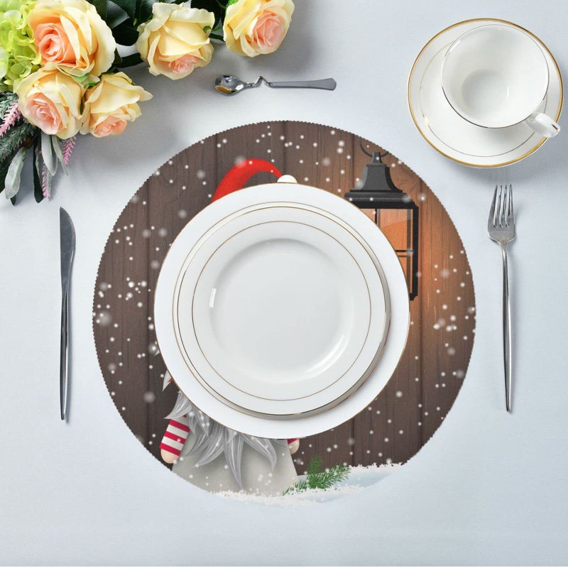 Qilmy Qilmy Christmas Gnome Snowflake Round Placemats Non-Slip Washable Polyester Table Mats Set of 4 Heat Resistant Placemats for Kitchen Dining Table Decoration  - Image 5