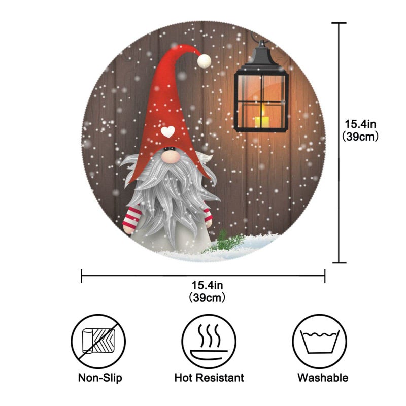 Qilmy Qilmy Christmas Gnome Snowflake Round Placemats Non-Slip Washable Polyester Table Mats Set of 4 Heat Resistant Placemats for Kitchen Dining Table Decoration  - Image 3