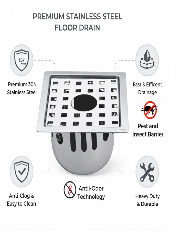 InBāth Floor Drainer/Grating Flat Cut Square with Cockroach Trap with Hole| Stainless Steel 304 Grade | 5 x 5 inches (PRES-055 CH) - Image 3