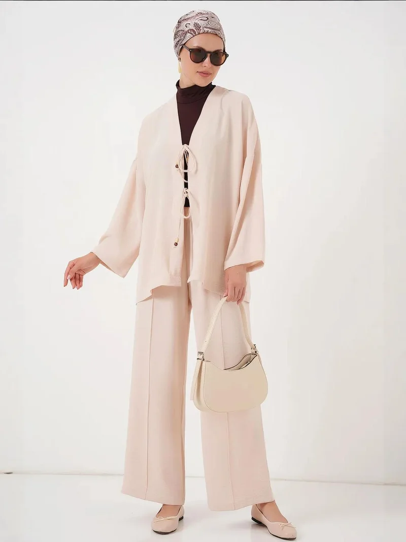 BDART Textured V-Neck Long Cardigan and Pants Set