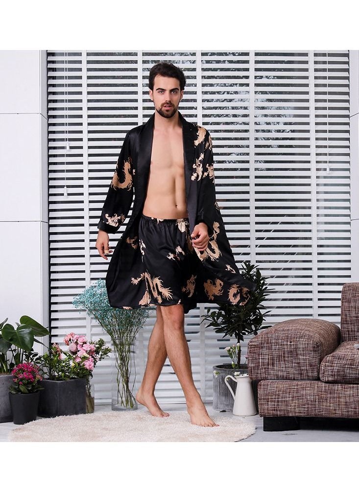Loquat Printed Pyjama Robe Black  - Image 1