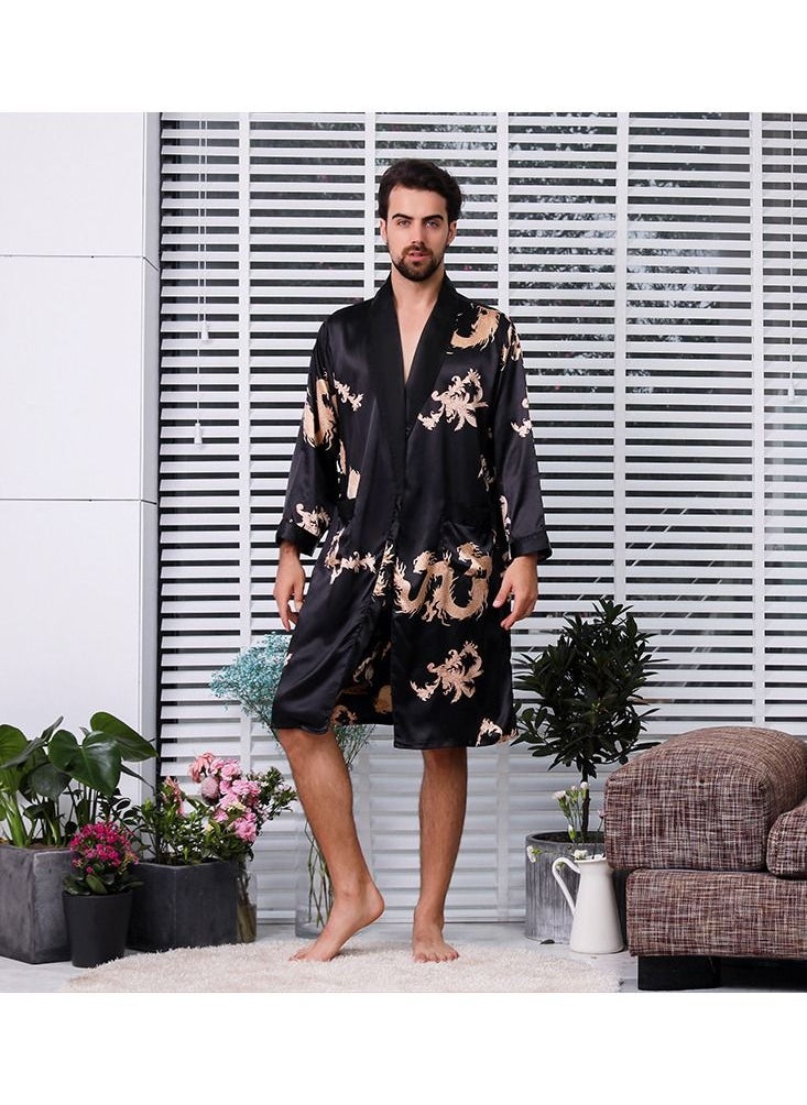 Loquat Printed Pyjama Robe Black  - Image 2