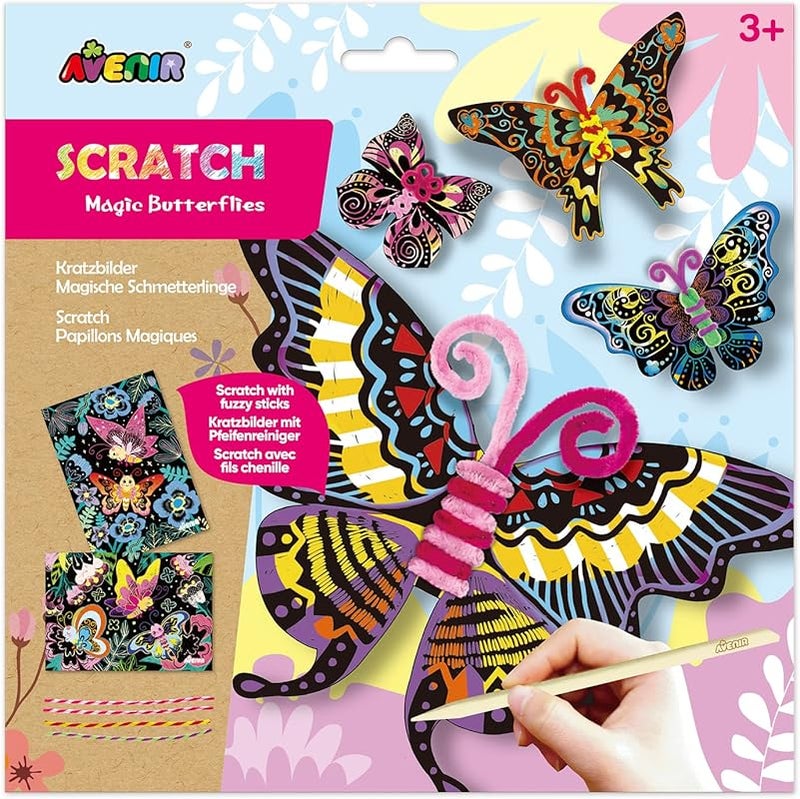 Avenir Scratch | Magic Butterflies | with Fuzzy Sticks | for Kids Ages 3+