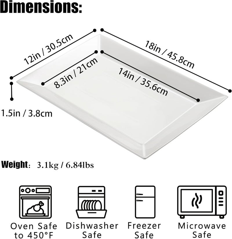 Meideal 18 x 12 Large Serving Platters Set of 2 Porcelain HeavyDuty Large Serving Trays White Rectangular Plates for Turkey Food Fruit Party Wedding Christmas Chip and Scratch Resistant - Image 2