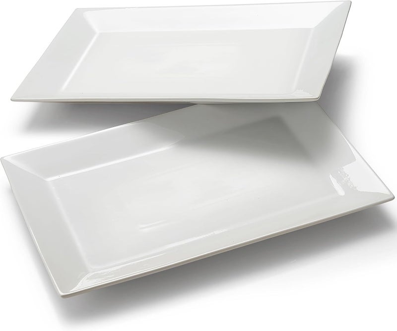 Meideal 18 x 12 Large Serving Platters Set of 2 Porcelain HeavyDuty Large Serving Trays White Rectangular Plates for Turkey Food Fruit Party Wedding Christmas Chip and Scratch Resistant - Image 1