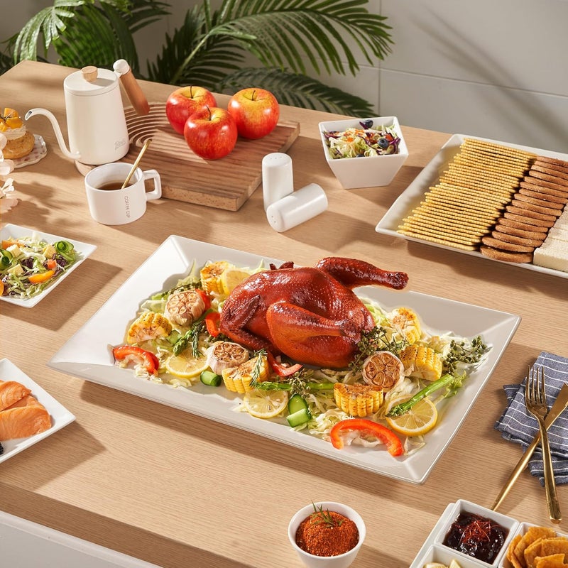Meideal 18 x 12 Large Serving Platters Set of 2 Porcelain HeavyDuty Large Serving Trays White Rectangular Plates for Turkey Food Fruit Party Wedding Christmas Chip and Scratch Resistant - Image 5