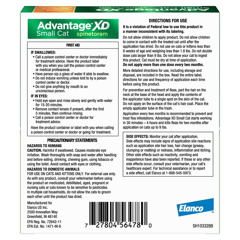 Advantage XD Small Cat Flea Prevention & Treatment For Cats 1.8-9lbs. | 2-Topical Doses, 2-Months of Protection Per Dose - Image 2