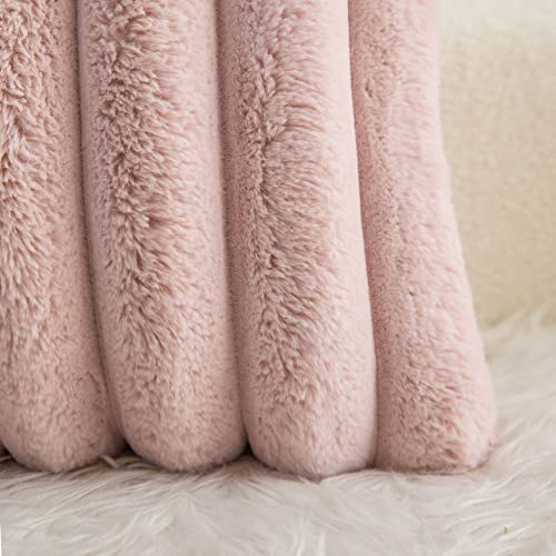 Neelvin Pink Faux Fur Cozy Soft Striped Decorative Throw Pillow Covers 18x18 inch Set of 2,Velvet Pillowcase Cushion Case for Sofa Couch - Image 5