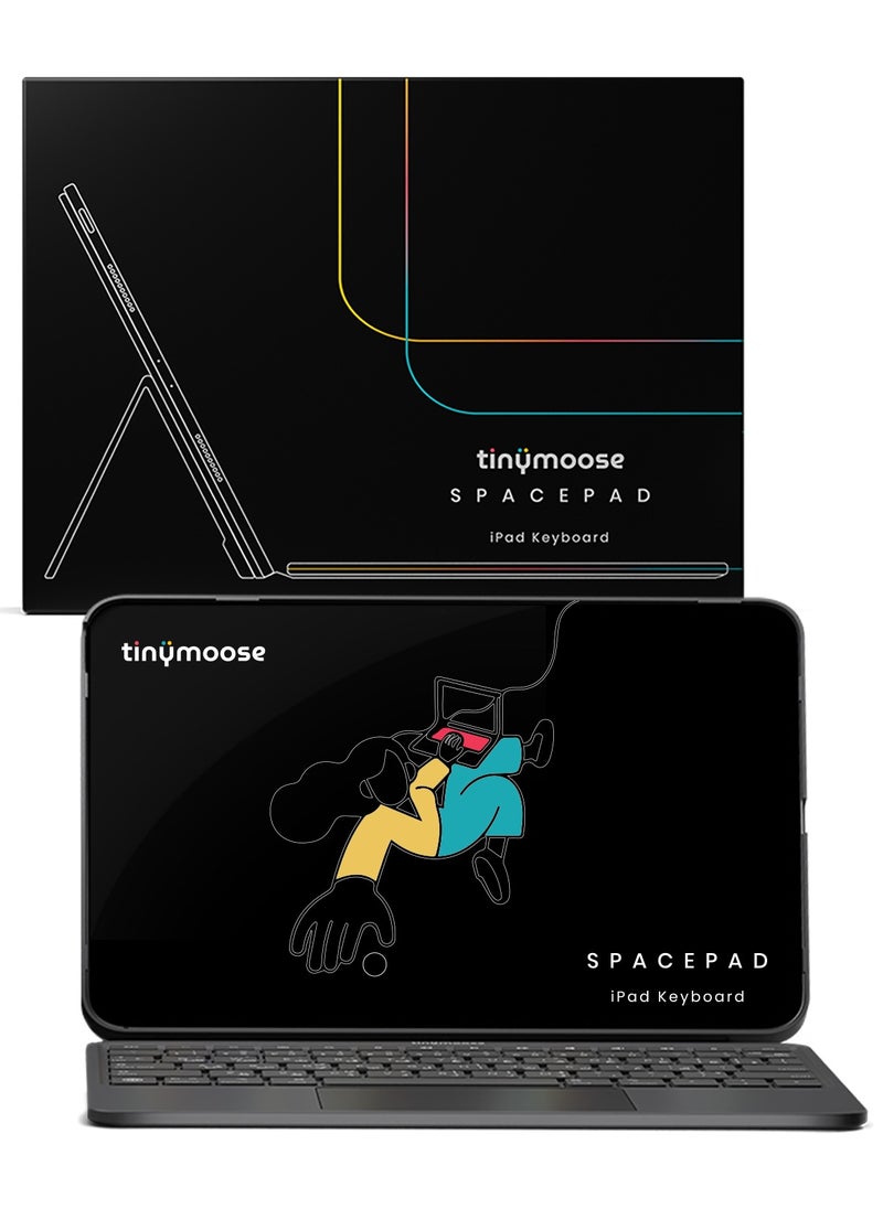 TinyMoose - SpacePad Magic Keyboard for iPad – 3-Way Multi-Touchpad, 7-Color Backlit, Scissor Keys, Detachable Design, Bluetooth 5.0 – Compatible with iPad 10 (2022) – Carbon Black – Supports English & Arabic - Image 1