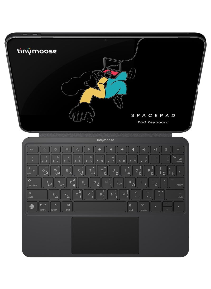 TinyMoose - SpacePad Magic Keyboard for iPad – 3-Way Multi-Touchpad, 7-Color Backlit, Scissor Keys, Detachable Design, Bluetooth 5.0 – Compatible with iPad 10 (2022) – Carbon Black – Supports English & Arabic - Image 1