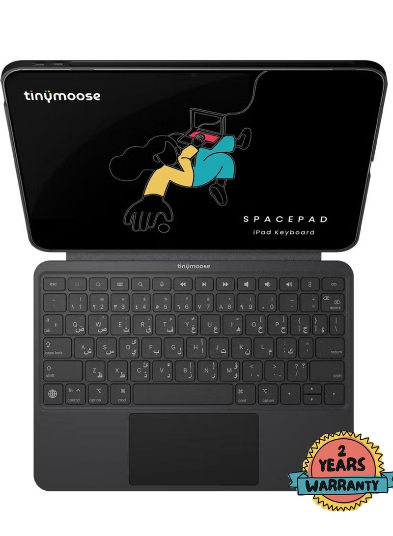 TinyMoose iPad Keyboard SpacePad: Compatible with iPad 11 (A16) 2024/2025, iPad 10th Generation 2022, Arabic and English Keyboard, 3-Way Multi-Touch Trackpad, RGB Backlit Keys, Detachable Slim Design, 200-Hour Battery Life, Scissor Keys, Bluetooth (Keyboard Only) - Carbon Black - Image 1