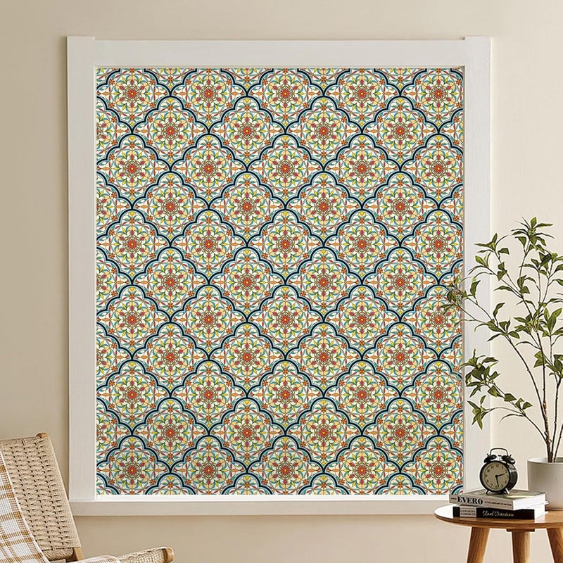 dktie Fensterfolie, Sichtschutzfolie, dekorative Fensterfolie im Bohème-Stil (Psychedelic Colorful 02, 44.5x200cm) - Image 1