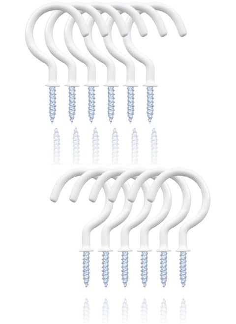 promass 12 Pack Vinyl Coated Ceiling Hooks - Multi-Function Screw-in Mug Hooks for Kitchen and Outdoors - White, 1-1/4 Inch, Space-Saving Organization Solution