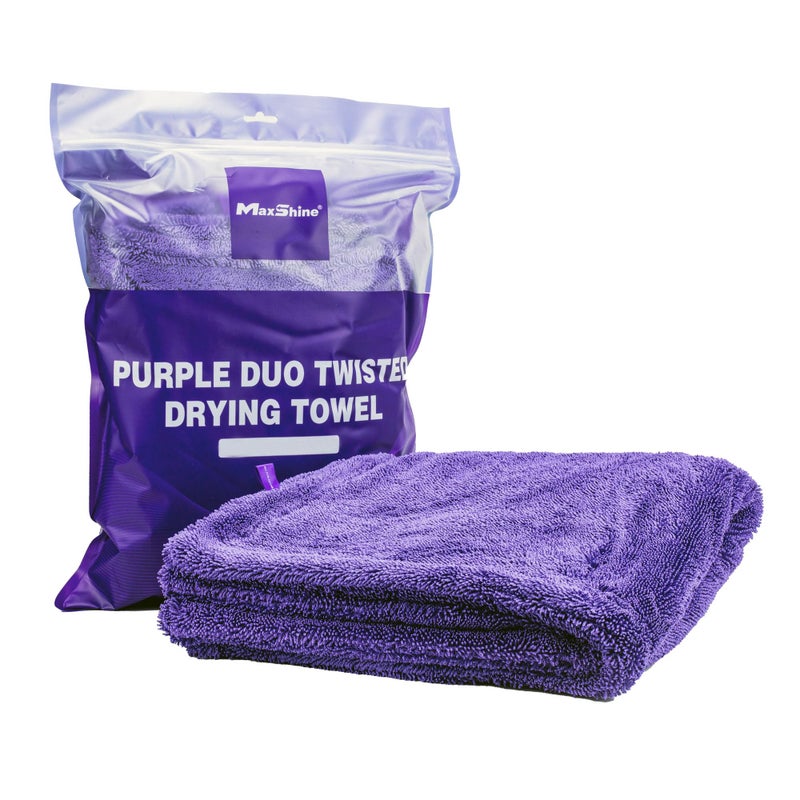 Maxshine - Car Drying Towel, Rinse Free Microfiber Towel for Car Detailing, 1200 GSM, Double Sided, Large, Purple, Plush Car Wash Towels (1, 20" x 24")