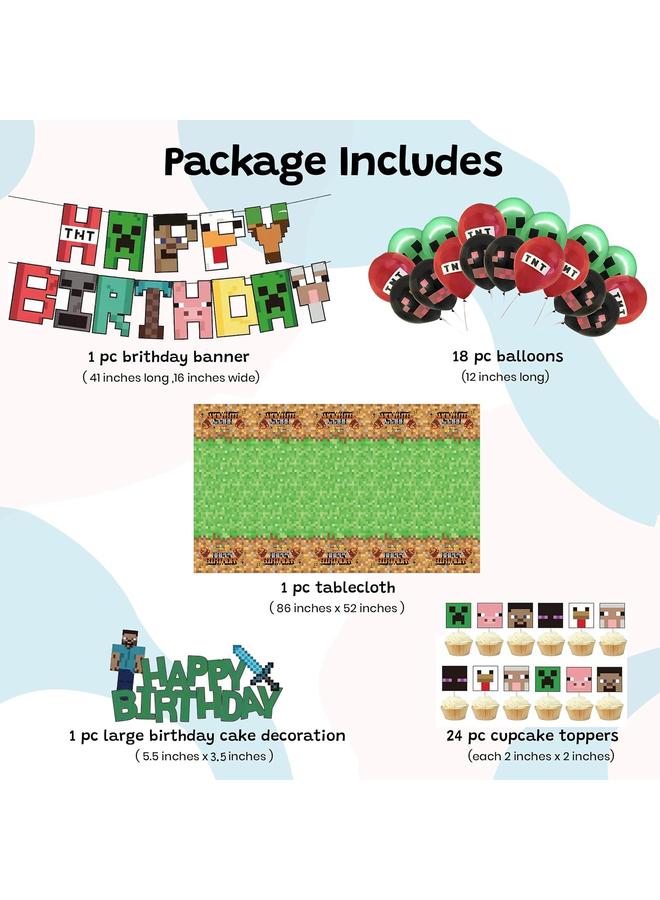 Bluejw Pixel Birthday Decorations, Party Decorations, Birthday Party Supplies, Banner, Balloons, Tablecloth, Cupcake Toppers, Large Cake Decorations, Table Cover - Image 3