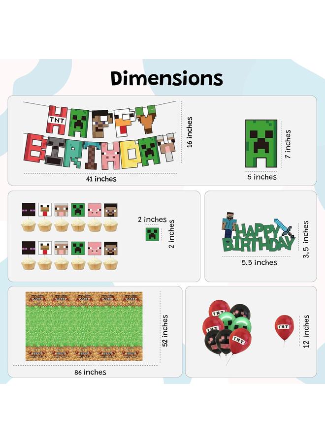 Bluejw Pixel Birthday Decorations, Party Decorations, Birthday Party Supplies, Banner, Balloons, Tablecloth, Cupcake Toppers, Large Cake Decorations, Table Cover - Image 4