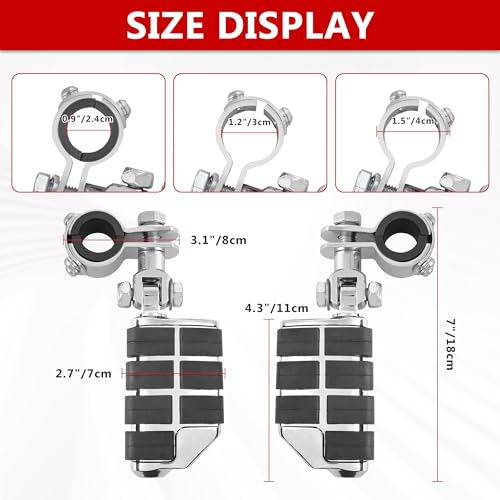 BAKAFOH Motorcycle Clamp-on Highway Pegs Universal Adjustable Engine Guard Foot Rests w/Mount Clamp Kit For Most Motorcycle Models with 25mm 32mm 34mm Crash Bar Tube Accessories(Chrome Style) - Image 2