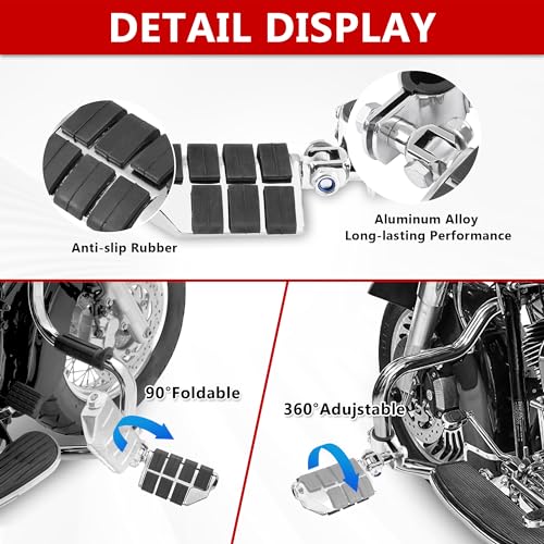 BAKAFOH Motorcycle Clamp-on Highway Pegs Universal Adjustable Engine Guard Foot Rests w/Mount Clamp Kit For Most Motorcycle Models with 25mm 32mm 34mm Crash Bar Tube Accessories(Chrome Style) - Image 3