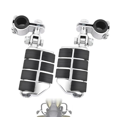 BAKAFOH Motorcycle Clamp-on Highway Pegs Universal Adjustable Engine Guard Foot Rests w/Mount Clamp Kit For Most Motorcycle Models with 25mm 32mm 34mm Crash Bar Tube Accessories(Chrome Style) - Image 1