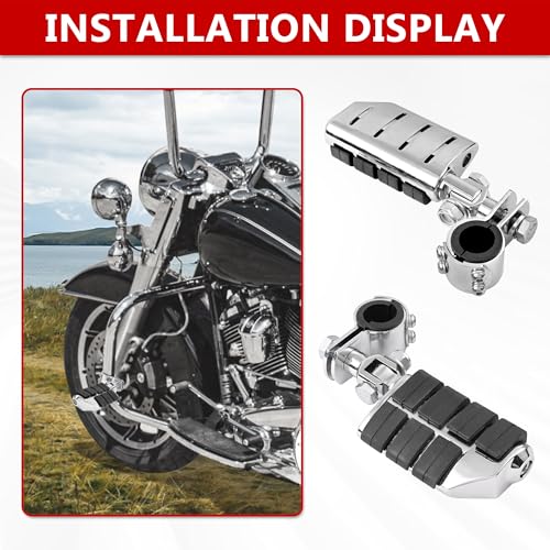 BAKAFOH Motorcycle Clamp-on Highway Pegs Universal Adjustable Engine Guard Foot Rests w/Mount Clamp Kit For Most Motorcycle Models with 25mm 32mm 34mm Crash Bar Tube Accessories(Chrome Style) - Image 4