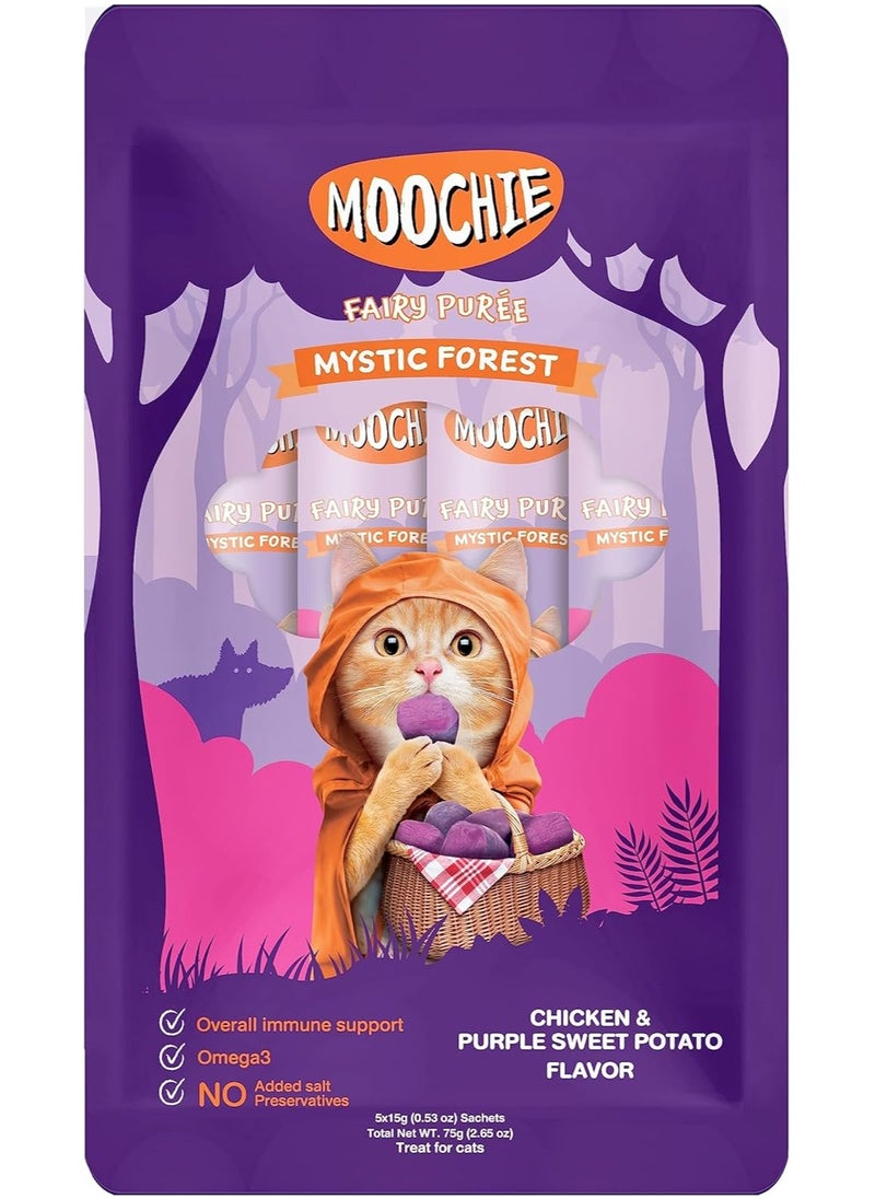MOOCHIE - Cat Wet Treat With Chicken And Purple Sweet Potato Flavor For Kitten And Adult Cats,5x15g , With Omega 3. - Image 1