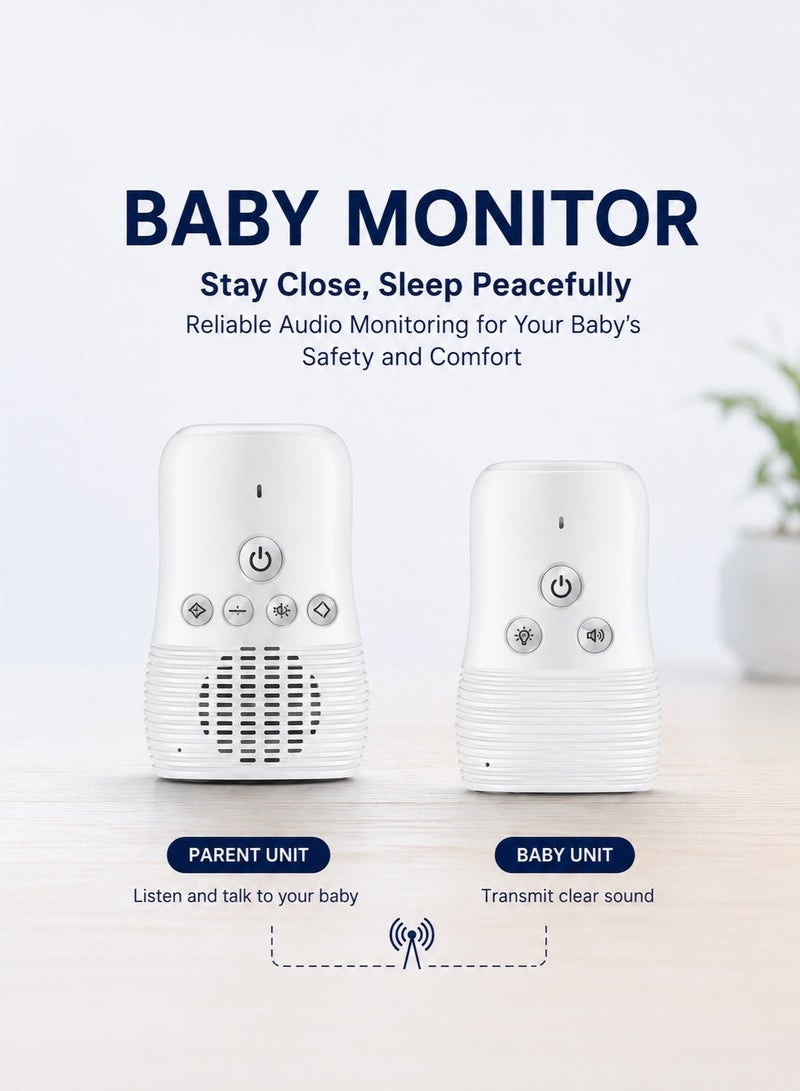 واميت جهاز مراقبة الأطفال Baby Monitor لاسلكي صوت ثنائي الاتجاه بدون كاميرا جهاز استماع للرضع مع جودة صوت عالية  متر نظام مراقبة للأطفال محمول للاستخدام في المنزل وغرفة النوم أبيض300ومدى - Image 1