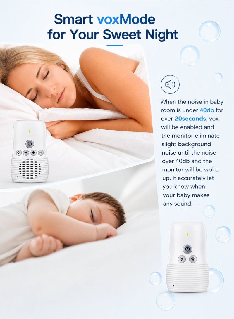 واميت جهاز مراقبة الأطفال Baby Monitor لاسلكي صوت ثنائي الاتجاه بدون كاميرا جهاز استماع للرضع مع جودة صوت عالية  متر نظام مراقبة للأطفال محمول للاستخدام في المنزل وغرفة النوم أبيض300ومدى - Image 5