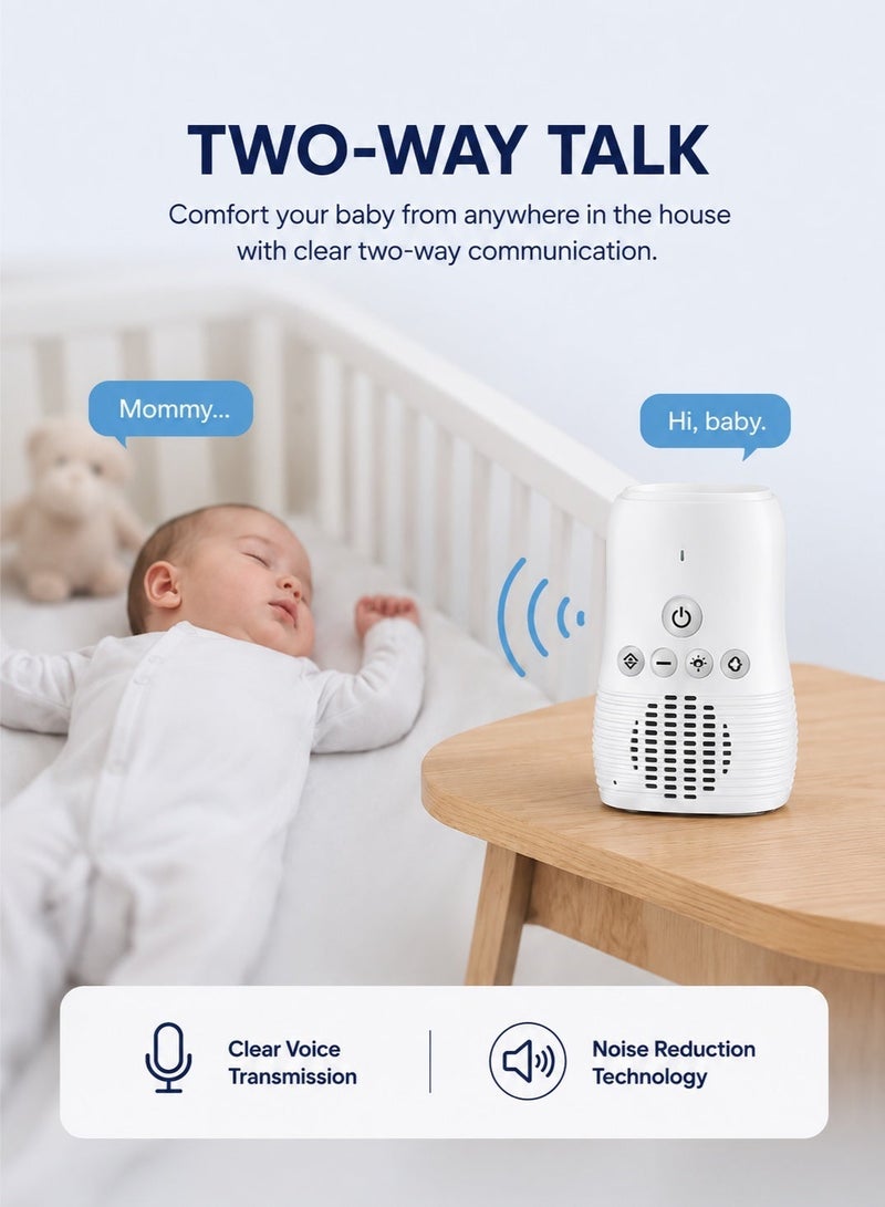 واميت جهاز مراقبة الأطفال Baby Monitor لاسلكي صوت ثنائي الاتجاه بدون كاميرا جهاز استماع للرضع مع جودة صوت عالية  متر نظام مراقبة للأطفال محمول للاستخدام في المنزل وغرفة النوم أبيض300ومدى - Image 3
