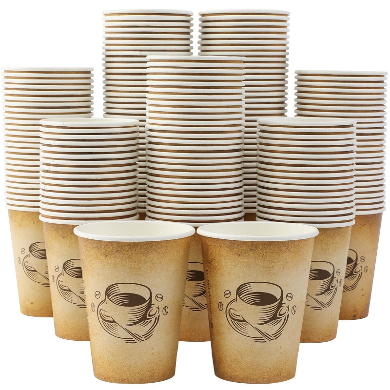 Clawsoff 300 Pack 12oz Paper Coffee Cups, Hot/Cold Beverage 12oz Disposable Coffee Cups, Retro Design, Leak-Proof, Hot or Cold Drink, Cocoa, Chocolate, Coffee Bar Supplies - Image 1