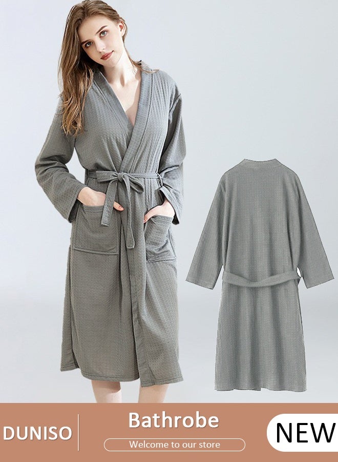 DUNISO Women's Waffle Kimono Bathrobe Short Sleeve Sleepwear Spa Robe Nightwear Nightgown Women Water Bathrobe Bridesmaid Robes Dressing Gown Autumn Robe - Image 1