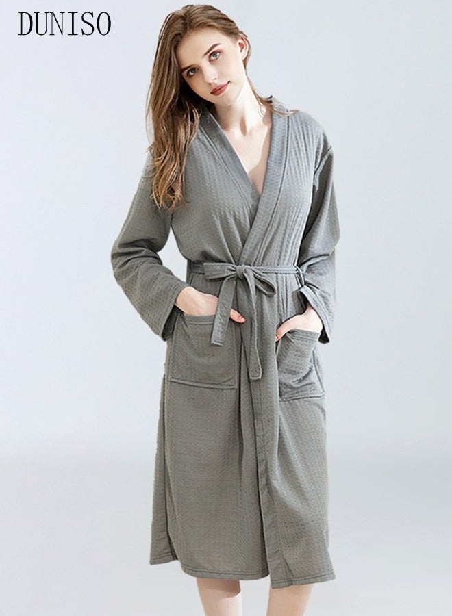 DUNISO Women's Waffle Kimono Bathrobe Short Sleeve Sleepwear Spa Robe Nightwear Nightgown Women Water Bathrobe Bridesmaid Robes Dressing Gown Autumn Robe  - Image 1