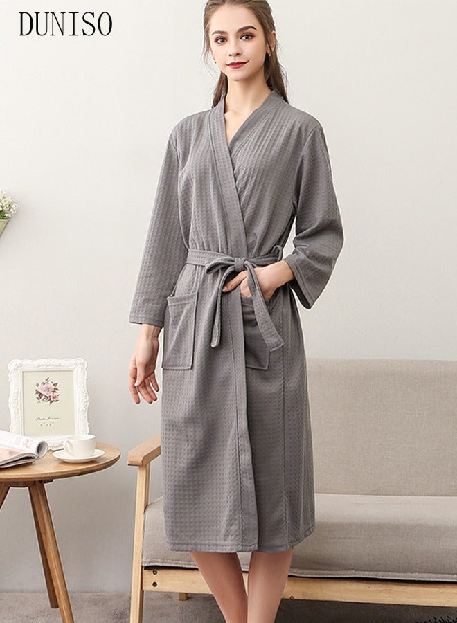 DUNISO Women's Waffle Kimono Bathrobe Short Sleeve Sleepwear Spa Robe Nightwear Nightgown Women Water Bathrobe Bridesmaid Robes Dressing Gown Autumn Robe  - Image 5