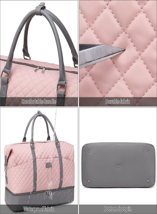 Stuery Travel Bag for Women: 21" Large Weekender Bags for Women with Shoe Compartment & Toiletry Bags, 3PCS Overnight Duffel Tote for Carry on Weekend Travel Business Trip Airplane Traveling, Gym, A-Pink, 3 - Image 4