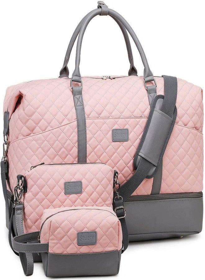 Stuery Travel Bag for Women: 21" Large Weekender Bags for Women with Shoe Compartment & Toiletry Bags, 3PCS Overnight Duffel Tote for Carry on Weekend Travel Business Trip Airplane Traveling, Gym, A-Pink, 3 - Image 1