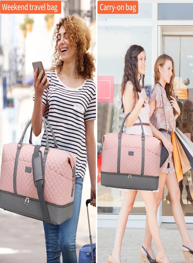 Stuery Travel Bag for Women: 21" Large Weekender Bags for Women with Shoe Compartment & Toiletry Bags, 3PCS Overnight Duffel Tote for Carry on Weekend Travel Business Trip Airplane Traveling, Gym, A-Pink, 3 - Image 2