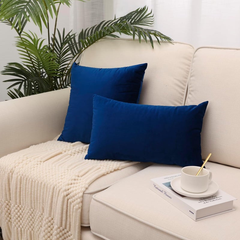 MZPSO Pack of 2, Velvet Super Soft Solid Decorative Square Throw Pillow Covers Set Cushion Case for Sofa Bedroom Car 12 x 20 Inch 30 x 50 cm Dark Blue - Image 5