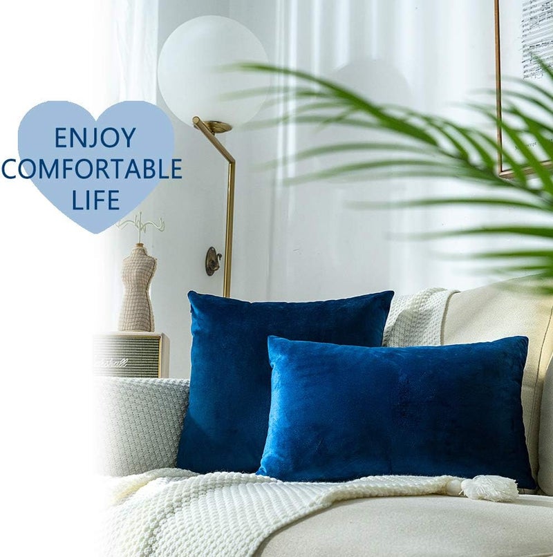 MZPSO Pack of 2, Velvet Super Soft Solid Decorative Square Throw Pillow Covers Set Cushion Case for Sofa Bedroom Car 12 x 20 Inch 30 x 50 cm Dark Blue - Image 2