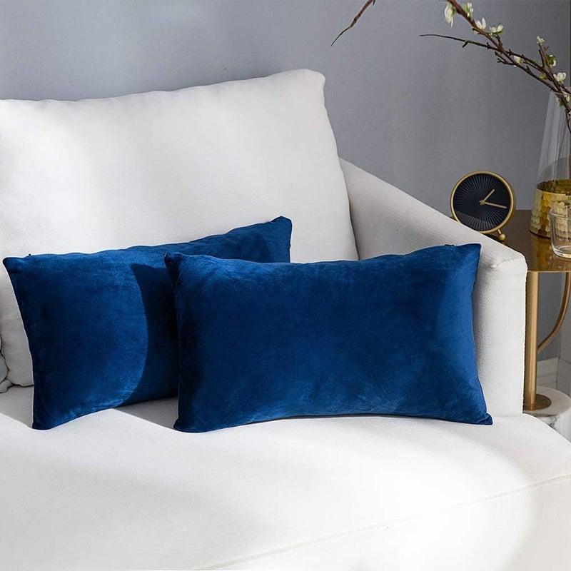MZPSO Pack of 2, Velvet Super Soft Solid Decorative Square Throw Pillow Covers Set Cushion Case for Sofa Bedroom Car 12 x 20 Inch 30 x 50 cm Dark Blue - Image 1