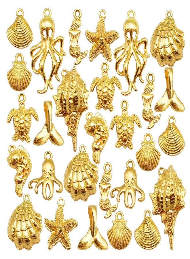 Julie Wang 100 Grams Gold Sea Ocean Beach Charms Pendants for Summer Jewelry Necklace Earrings Bracelet Making Craft Starfish Shells Mermaid Tail Fish 80-100pcs - Image 1