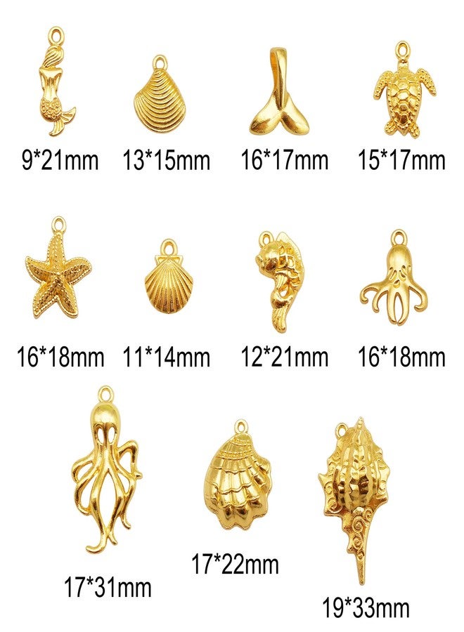 Julie Wang 100 Grams Gold Sea Ocean Beach Charms Pendants for Summer Jewelry Necklace Earrings Bracelet Making Craft Starfish Shells Mermaid Tail Fish 80-100pcs - Image 5
