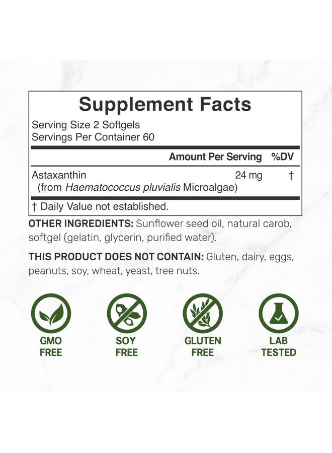 DEAL SUPPLEMENT أستازانتين 24 ملغ لكل حصة (12 ملغ لكل كبسولة)، 120 كبسولة لينة - طاقة مزدوجة من الطحالب الدقيقة - مكملات مضادة للأكسدة للبشرة، العين، المفاصل، والجهاز - Image 2