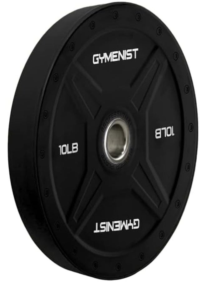 GYMENIST GYMENIST Unisex-Adult Bumper Plates Are Made For 2" Olympic Bars, Available From 10 LB To 55 LB Premium Commercial Gym Quality Single (10-LB), Black  - Image 1