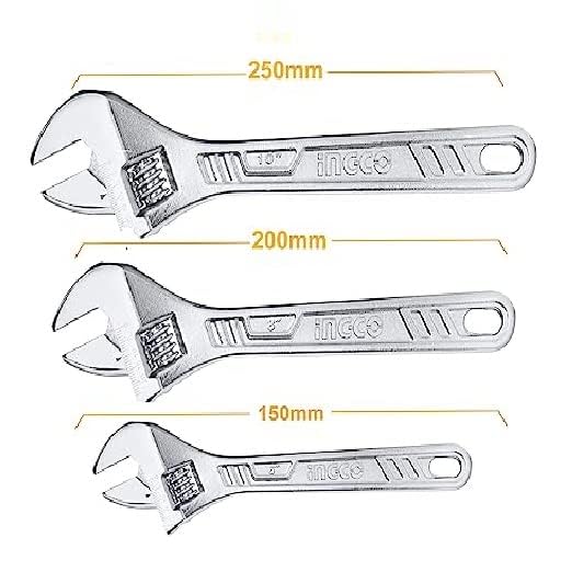 Ingco 3 pcs Adjustable Wrench 150 200 250 mm 035mm Clamp Size Metric Scale Dropforged ChromePlated Adjustable Wrench Set for Auto Repair General Assembly Maintenance Plumbing - Image 4
